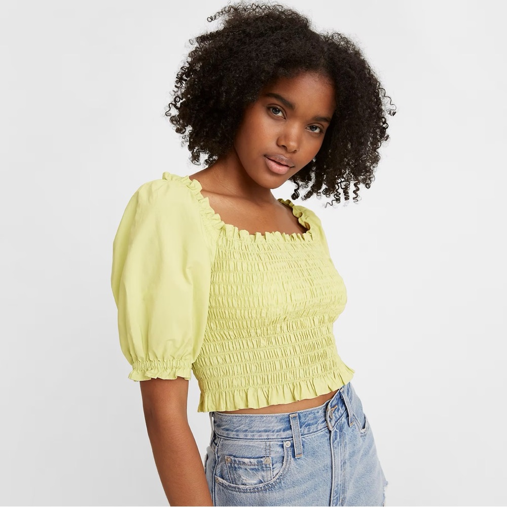 Levi’s lime green and coral short-sleeved cropped shirts sz s
